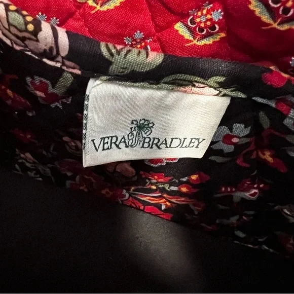 Vintage VERA BRADLEY Anastasia Petite Paddy Bag Zipper USA Black Red Floral Y2K - Picture 13 of 14